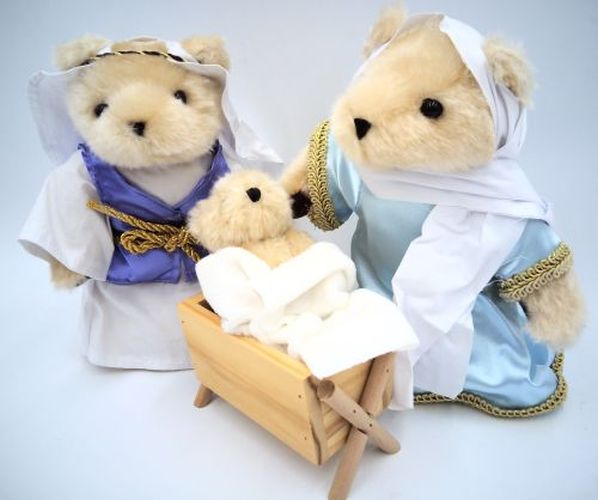 DENTT A Teddy Bear Christmas Nativity Set, Joseph, Mary And Baby Jesus In Manger - 