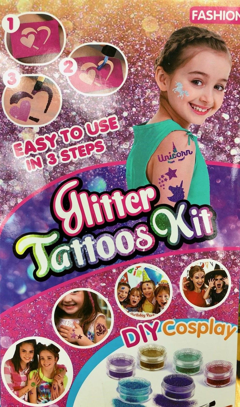 GIRL FUN TOYS Glitter Tatoo Washable Tatoo Set - .