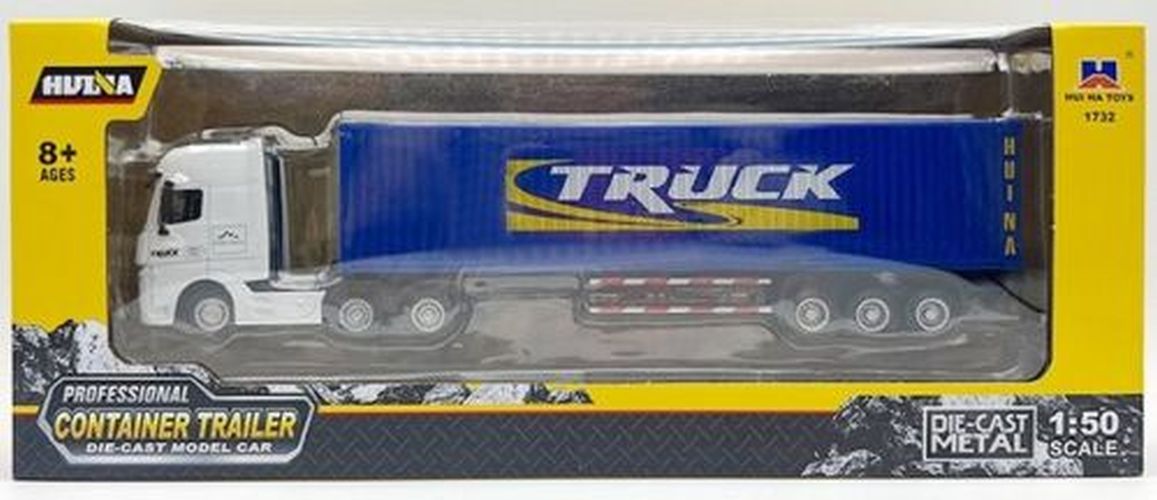 HUINA Semi Truck With Box Trailer All Metal Truck 1:50 Scale Model - .
