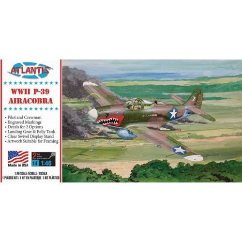 ATLANTIS MODEL Wwii P-39 Airacobra Fighter Plane Plastic Model Kit - 