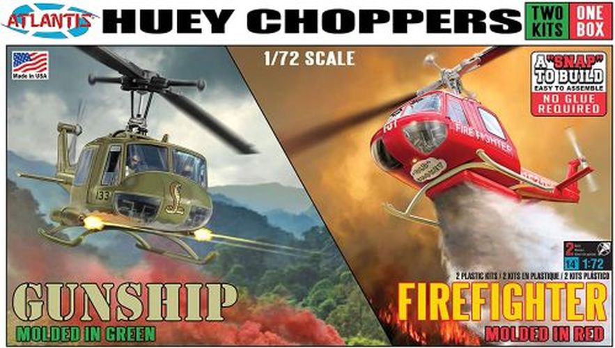 ATLANTIS MODEL Huey Choppers 1:72 Scale Snap Model Kit - 