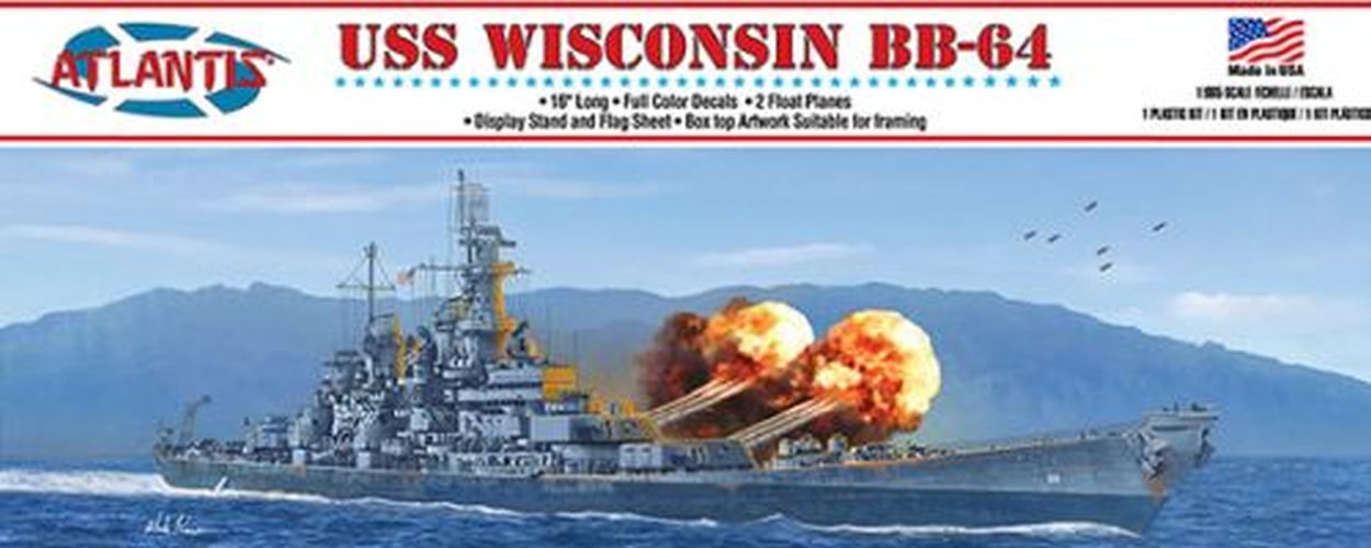 ATLANTIS MODEL Uss Wisconsin Bb-64 1:665 Scale Plastic Model Ship - 