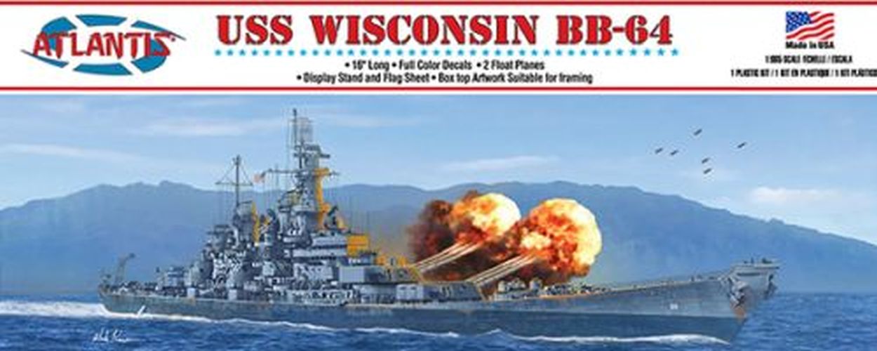 ATLANTIS MODEL Uss Wisconsin Bb-64 1:665 Scale Plastic Model Ship - MODELS
