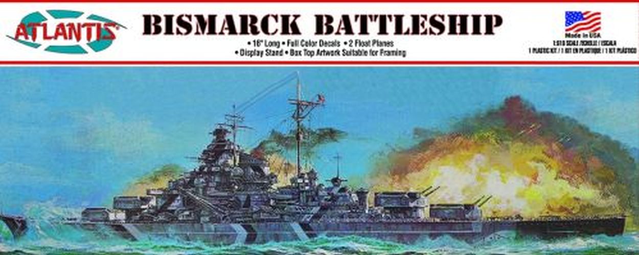 ATLANTIS MODEL Bismarck Battleship 1/618 Scale Plastic Model Ship - 