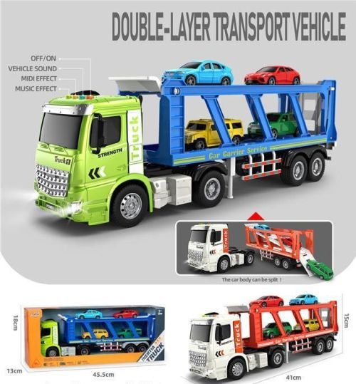 BOYS HAVE FUN TOYS Semi Truck Car Carrier Friction Powered With Lights And Sound - 