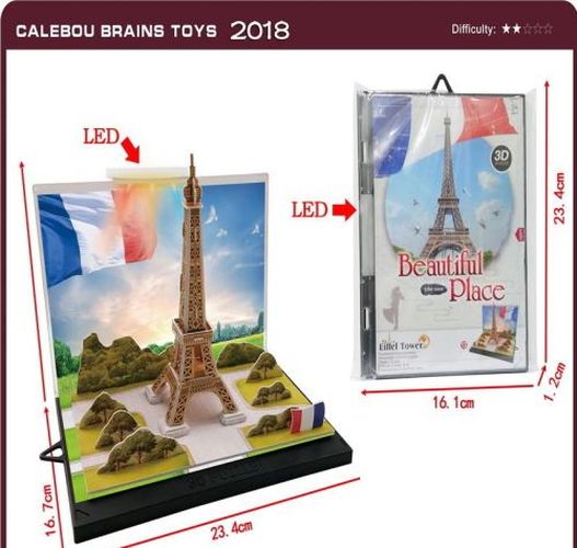 DENTT Eiffel Tower France Building 3d Diorama Kit With Led Light - PUZZLES