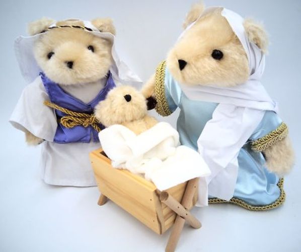 DENTT A Teddy Bear Christmas Nativity Set, Joseph, Mary And Baby Jesus In Manger