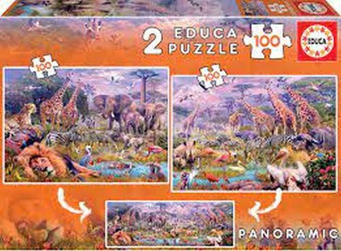 EDUCA BORRAS PUZZLE Wild Animals (2) 100 Piece Puzzles - .