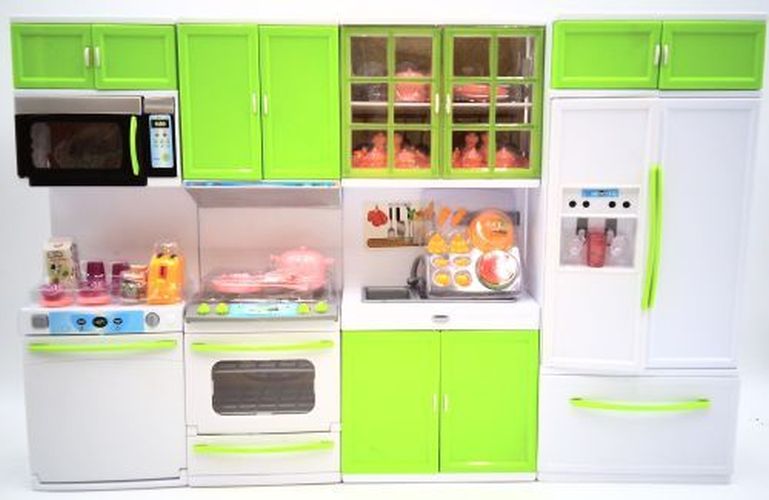 GIRL FUN TOYS Green Deluxe Barbie Size Kitchen With Fridge Stove Sink Etc - CLOSE OUTS