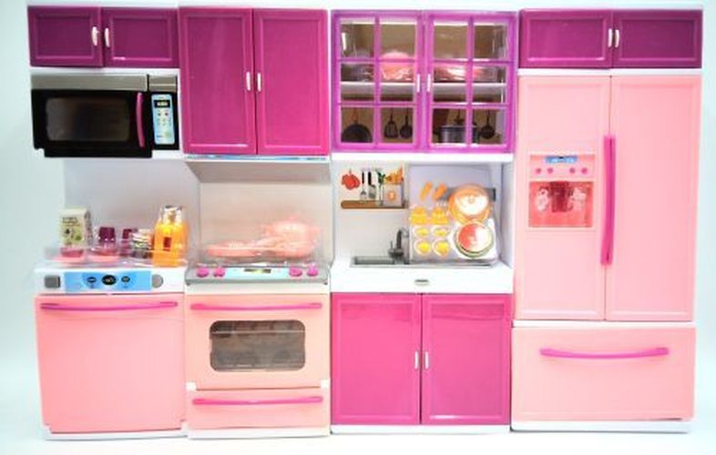 GIRL FUN TOYS Pink Barbie Size Kitchen Set With Fridge Oven Sink Etc - 