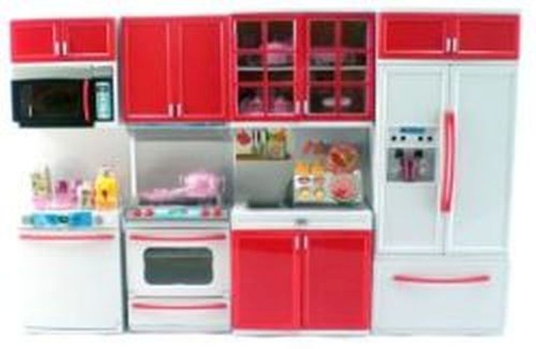 GIRL FUN TOYS Red Deluxe Barbie Size Kitchen Set With Fridge Oven Sink Stove - 