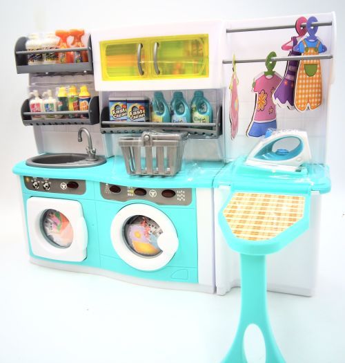 GIRL FUN TOYS Turquoise Laundry Room Barbie Compatible Furniture Set - BARBIE DOLLS