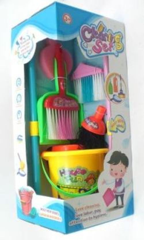GIRL FUN TOYS Cleaning Set Toy Broom, Mop And Bucket