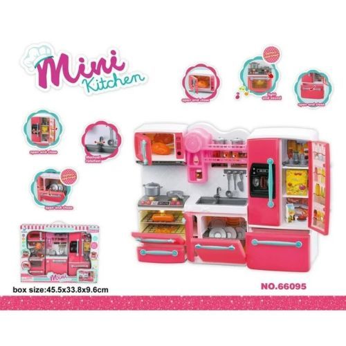 GIRL FUN TOYS Pink Happy Kitchen Play Set Barbie Compatible Refrigerator, Stove Sink - BARBIE DOLLS