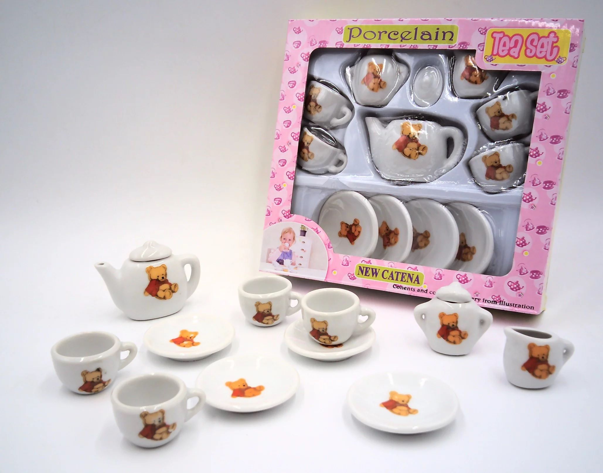 GIRL FUN TOYS 13 Piece Real Porcelain Ceramic Tea Set Toy For Little Girls