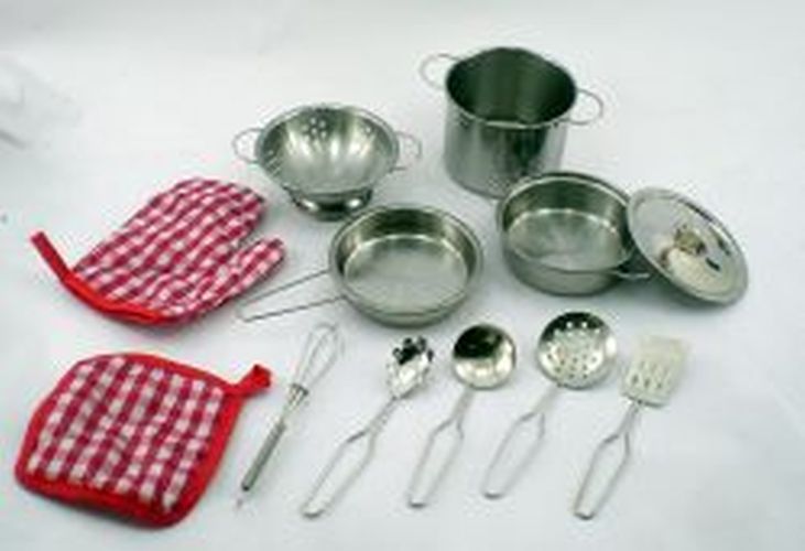 GIRL FUN TOYS Real Stainless Steel Pots And Pan Kitchen Dish Set For Children - 