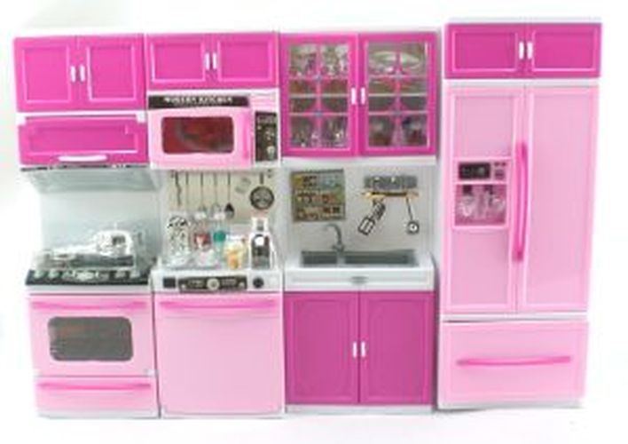 GIRL FUN TOYS Pink Deluxe Modern Barbie Size Kitchen  Stove Fridge Micro Wave Etc - .