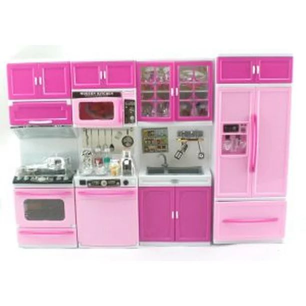 GIRL FUN TOYS Pink & Purple Complete Kitchen Room Appliance Set Barbie Compatible - DOLLS