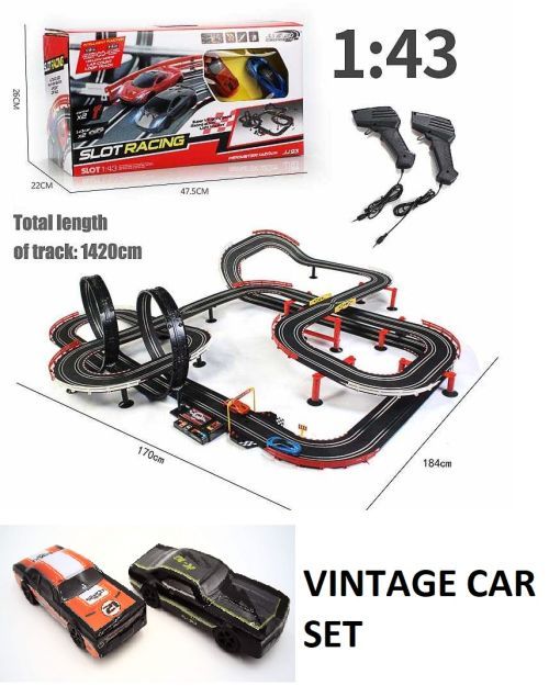 JJTOYS Vintage Muscle Car Hugh 1:43 Scale Slot Car Race Track - 