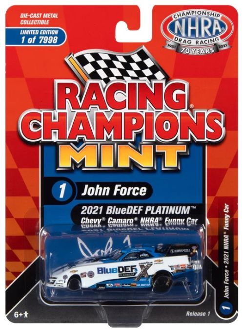 JOHNNY LIGHTNING John Force Blue Def Camaro Racing Champions Mint Car - 