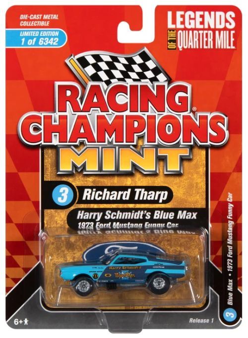 JOHNNY LIGHTNING 1973 Ford Mustang Blue Max Racing Champions Mint Car - 
