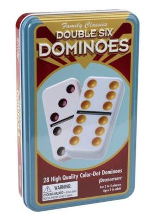 PRESSMAN Dominoes Double Six Color Dot In A Tin Box - BOARD GAMES