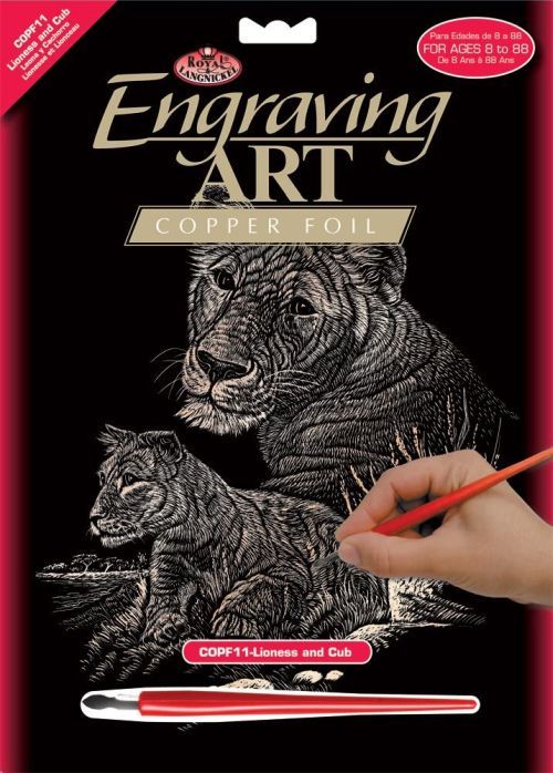 ROYAL LANGNICKEL ART Lioness And Cub Copper Engraving Art Project - 
