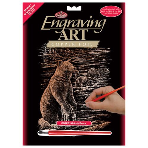 ROYAL LANGNICKEL ART Grizzly Bears Engraving Art Copper Foil - 