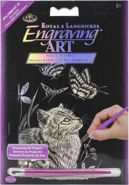 ROYAL LANGNICKEL ART Kitten And Butterfly Holographic Foil Engraving Art - CRAFT
