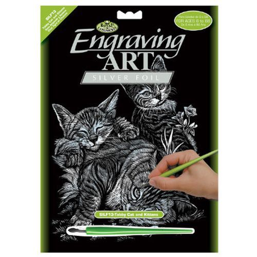 ROYAL LANGNICKEL ART Tabby Cat And Kittens Engraving Art Silver Foil - 