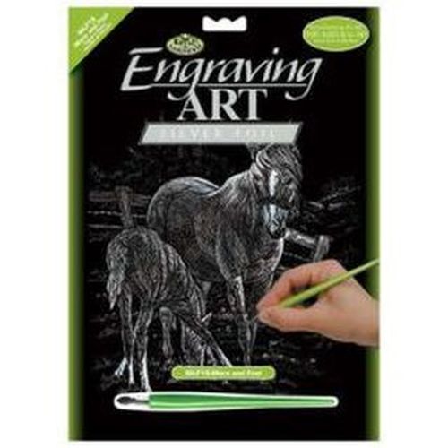 ROYAL LANGNICKEL ART Mare And Foal Horses Silver Foil Engraving Art Set - 