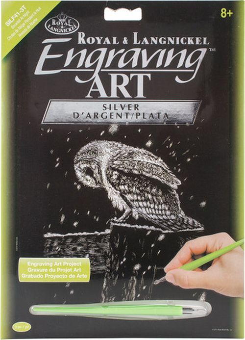 ROYAL LANGNICKEL ART Snowfall At Night Owl Engraving Art Silver Foil - .