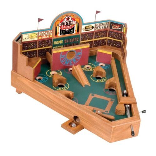UNIVERSITY GAMES Old Time Wooden Pinball Style Baseball Marble Game - BOARD GAMES